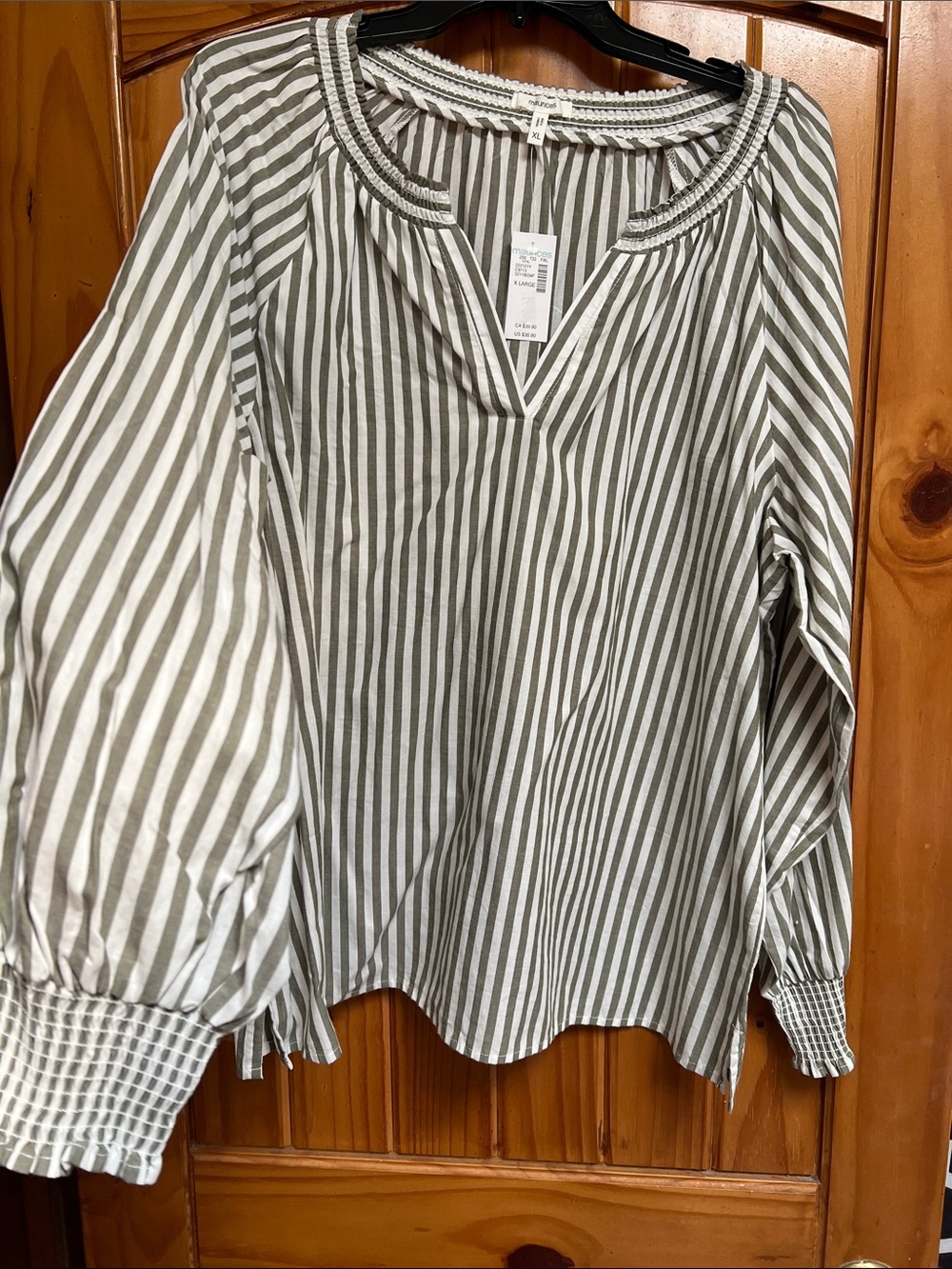 Maurices Olive and White Striped Peasant Tunic